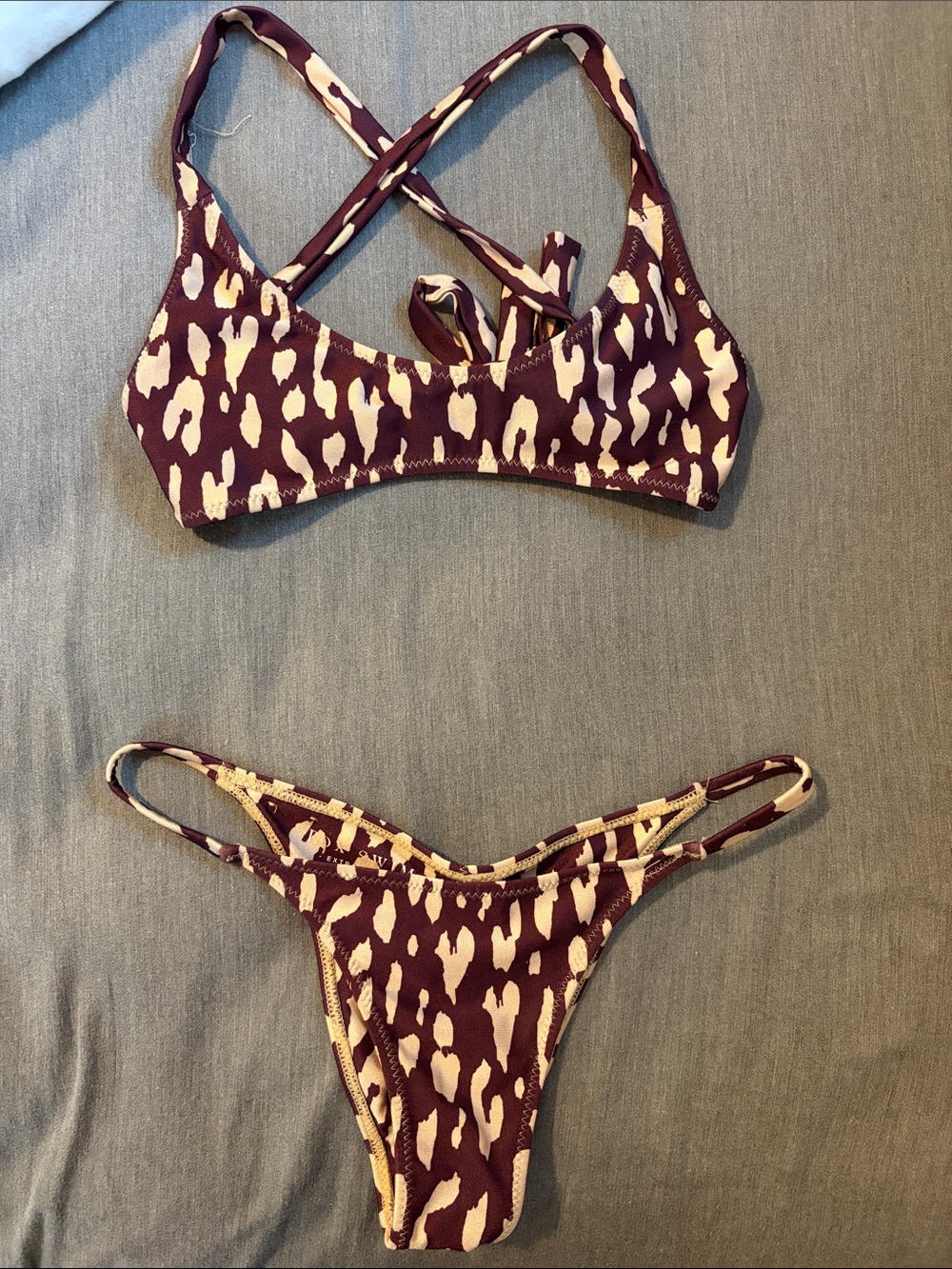 White Fox Swim Burgundy/Gold Leopard Bikini Set